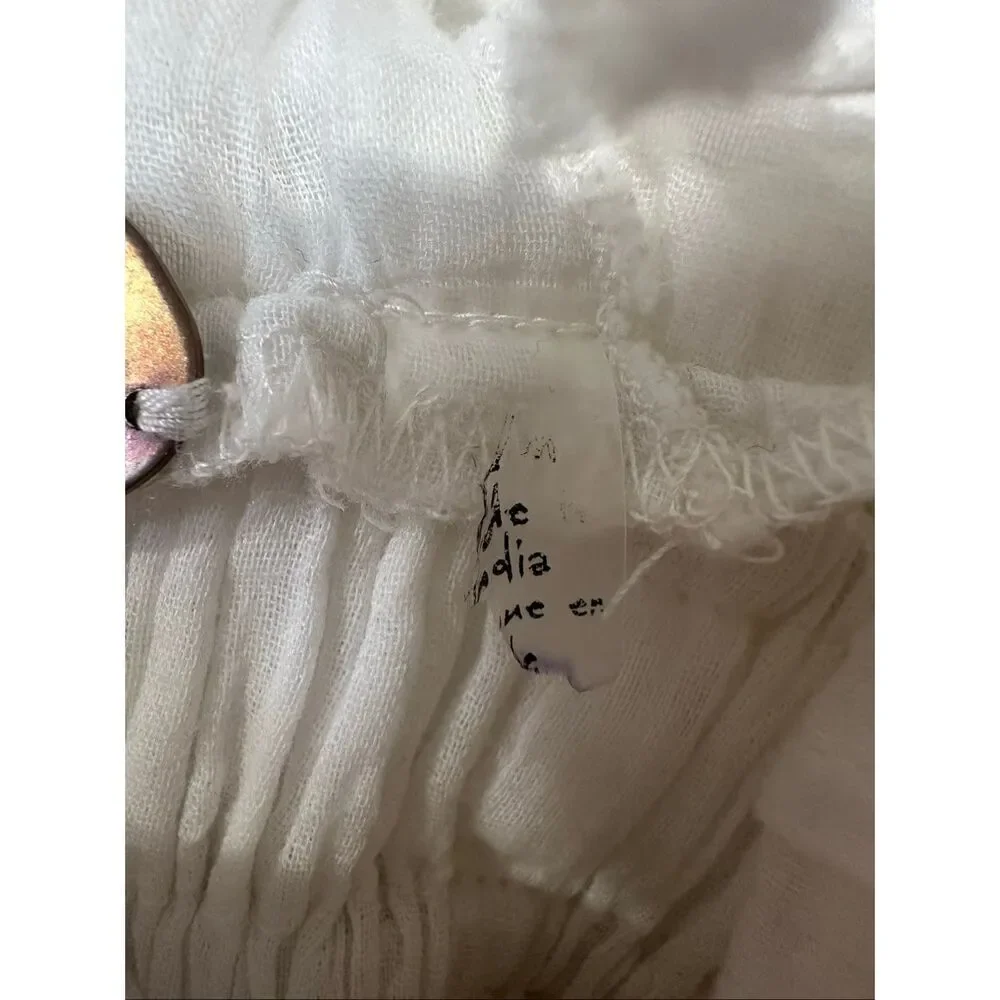 Free People FP One White Gauze Eyelet Smocked Plunge Maxi Dress Boho